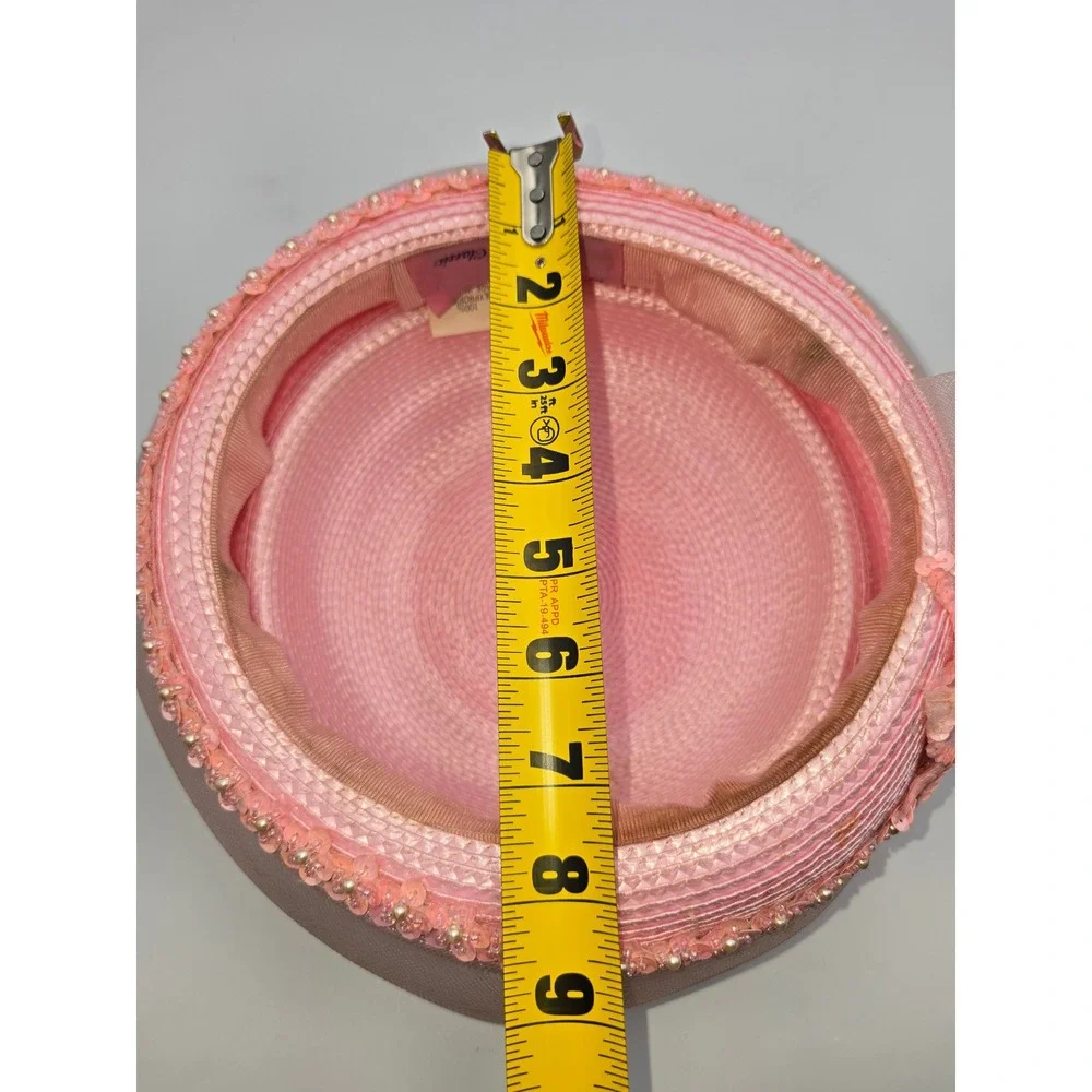 Mr Hi's‎ Classic Pillbox Hat Womens OS Pink Good Sequin Lace Floral Church Derby